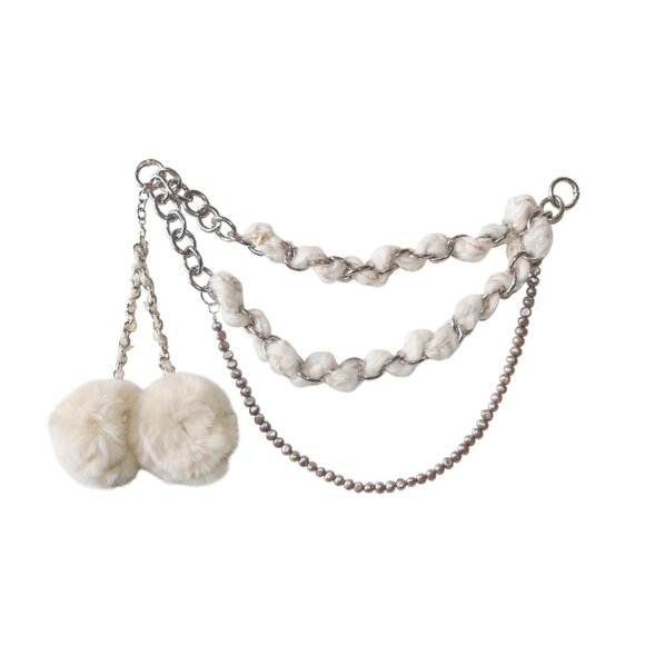 \'Eros\' Bag Chain - Baroque Freshwater Pearl Chain W/ Rubbit Fur Charm